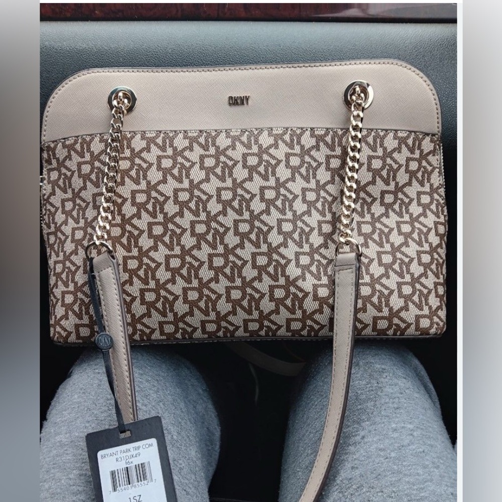 DKNY Tan and Brown Monogram Shoulder Bag - Picture 1 of 2